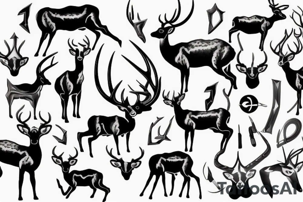 Greenish black deer running with pointy horns and Greenish white wind trails and outline around it tattoo idea
