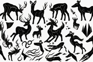 Greenish black deer running with pointy horns and Greenish white wind trails and outline around it tattoo idea