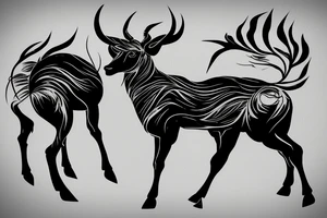 Greenish black deer running with pointy horns and Greenish white wind trails and outline around it tattoo idea