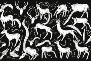 Greenish black deer running with pointy horns and Greenish white wind trails and outline around it tattoo idea