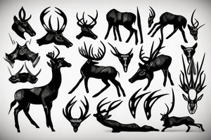Greenish black deer running with pointy horns and Greenish white wind trails and outline around it tattoo idea