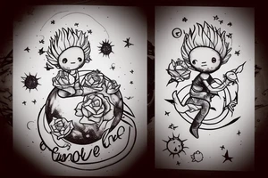 little prince sitting on the planet. inside the Planet it's rose and her stalk goes from up to down the spine tattoo idea