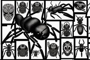 a shredded looking black widow spider with an dark opened eye on her thorax tattoo idea