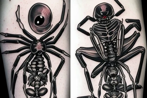 a  dying black widow spider with an dark opened eye on her thorax tattoo idea