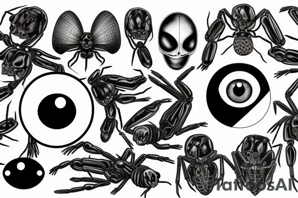 a  dying black widow spider with an dark opened eye on her thorax tattoo idea