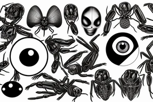 a  dying black widow spider with an dark opened eye on her thorax tattoo idea