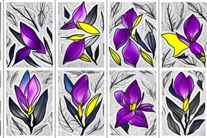 Three magnolia flowers
one has yellow petals, the second has blue and the third purple, the stems are thin black lines, behind them is a mystical circle, the colors are pale tattoo idea