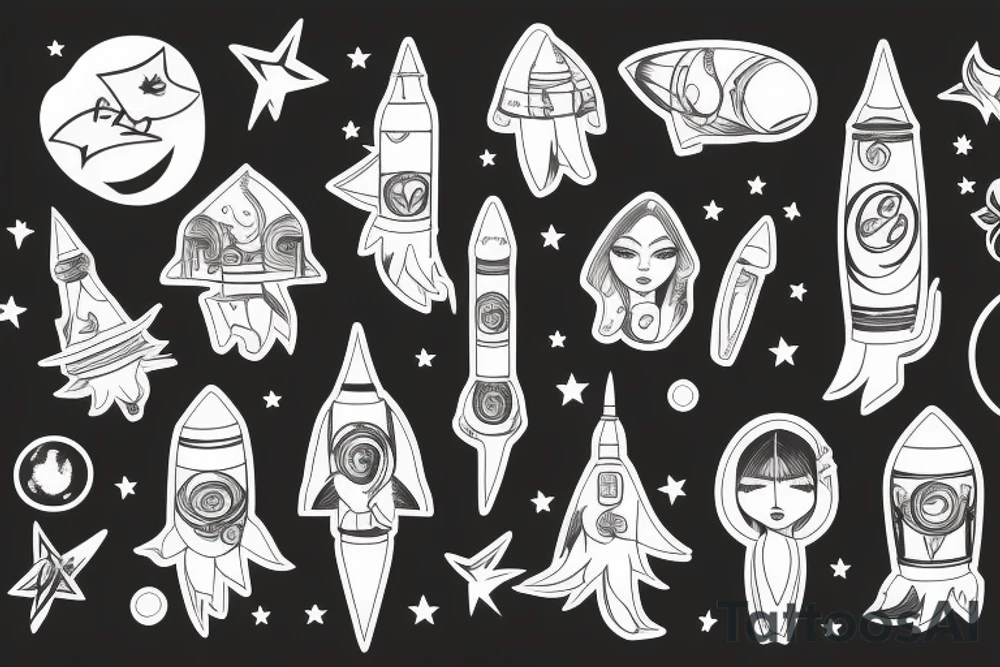 women in rocket tattoo idea