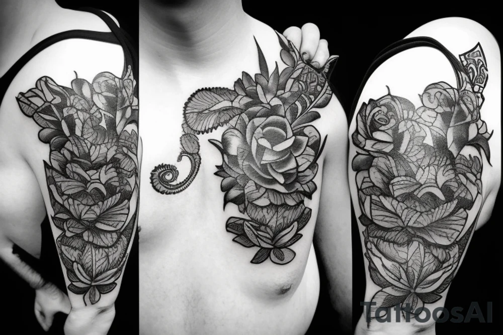 flower with dagger tattoo idea
