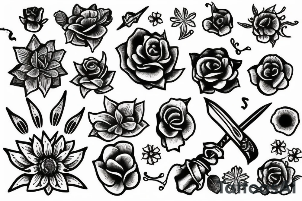 flower with dagger in the center tattoo idea