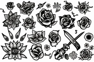 flower with dagger in the center tattoo idea