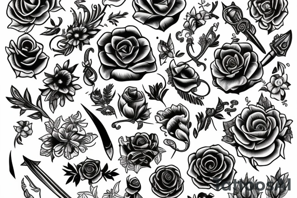 flower with dagger in the center tattoo idea
