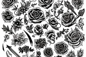 flower with dagger in the center tattoo idea
