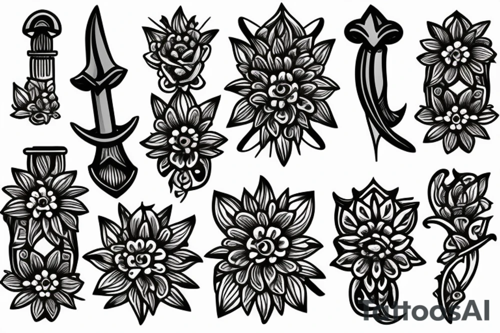 flower with dagger in the center tattoo idea