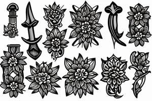 flower with dagger in the center tattoo idea