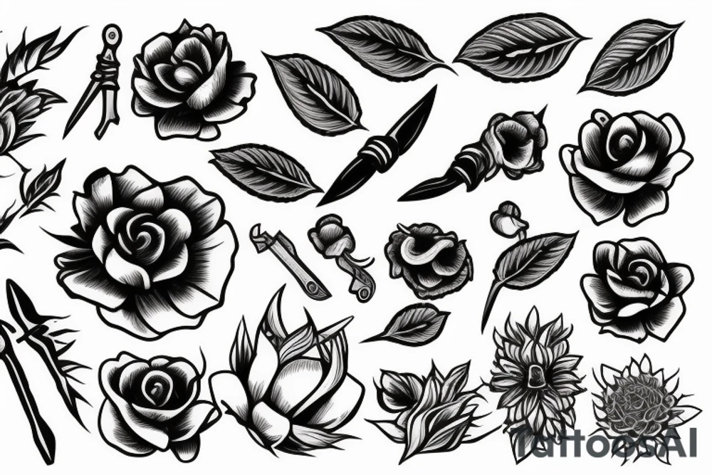 flower with dagger in the center tattoo idea