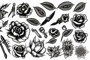flower with dagger in the center tattoo idea
