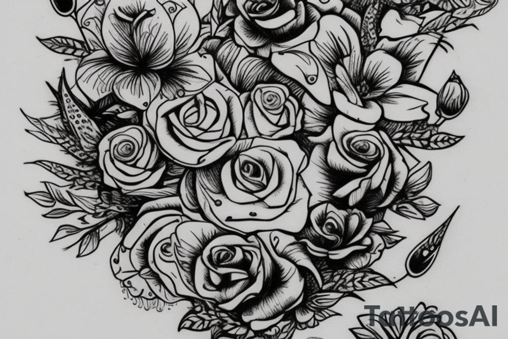 flower with dagger going through the
e center tattoo idea