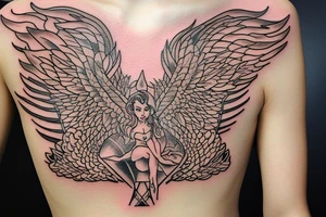 A woman phonix with wings of fire standing in a burning transmutation circle tattoo idea