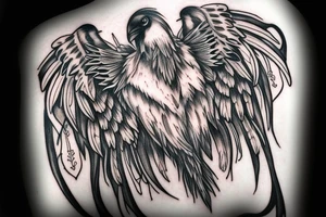 dark sinister raven with white eyes and open wings tattoo idea