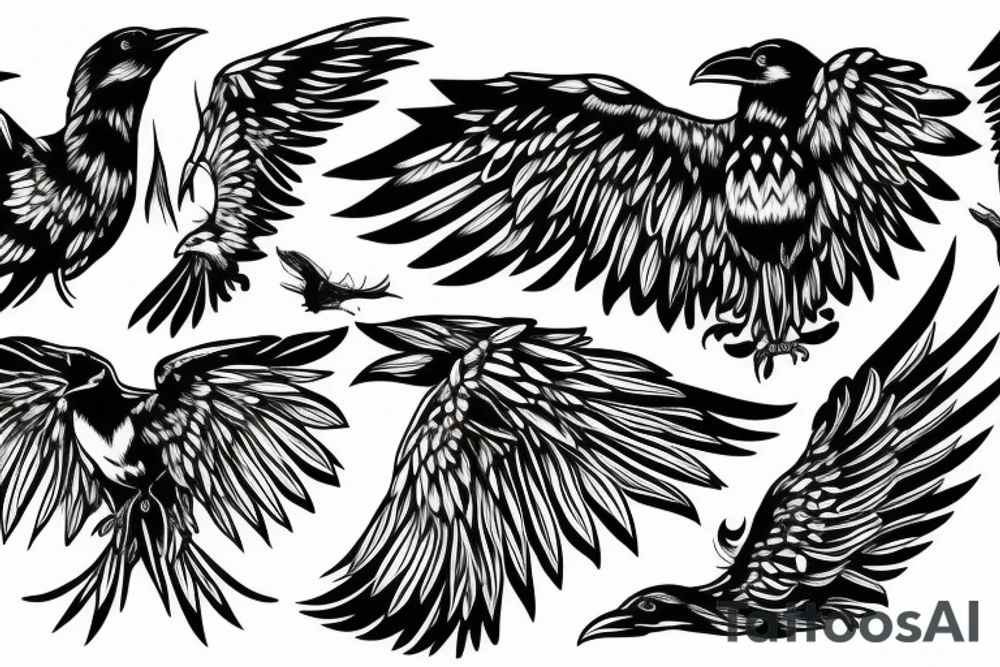 raven with white eyes and open wings tattoo idea