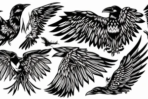 raven with white eyes and open wings tattoo idea