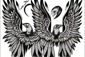 raven with white eyes and open wings tattoo idea