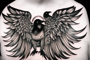 raven with white eyes and open wings tattoo idea