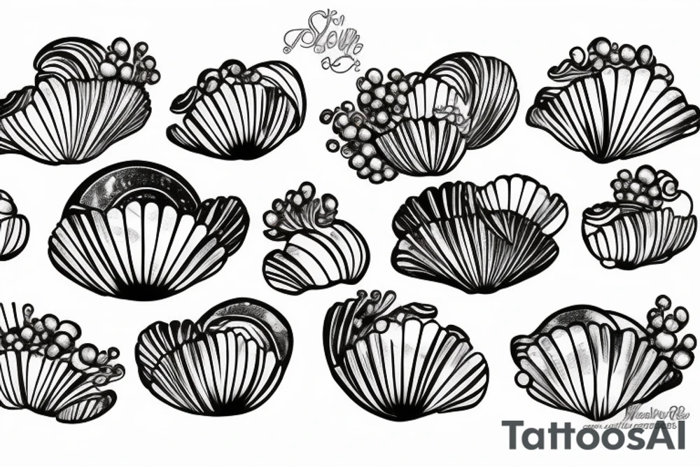 Black and white pearl in a clam shining tattoo idea
