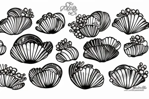 Black and white pearl in a clam shining tattoo idea