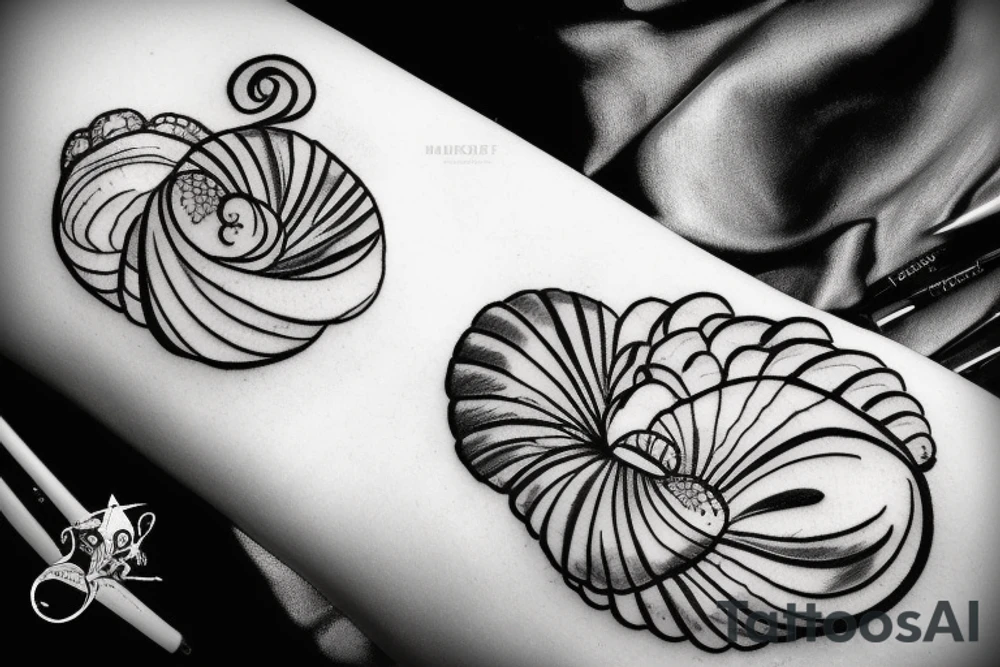 Black and white pearl in a clam shining tattoo idea