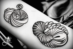 Black and white pearl in a clam shining tattoo idea