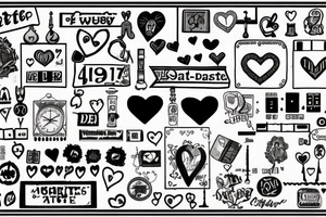 1962 and 1973 with a heart in between. Below each date dotted lines to the dates 1992, 1995, 1998, and 2003 tattoo idea