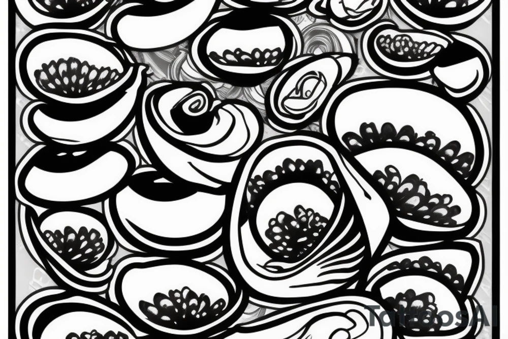 Black and white pearl in a clam shining tattoo idea