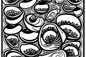 Black and white pearl in a clam shining tattoo idea