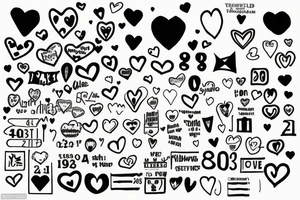 1962 and 1973 with a heart in between. Below each date dotted lines to the dates 1992, 1995, 1998, and 2003 tattoo idea