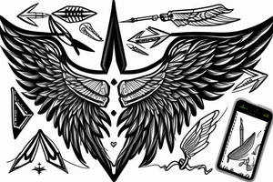 2 asymmetrical wings, arrow, heartbeat tattoo idea