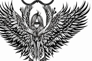 2 asymmetrical wings, arrow, heartbeat, on forearm tattoo idea