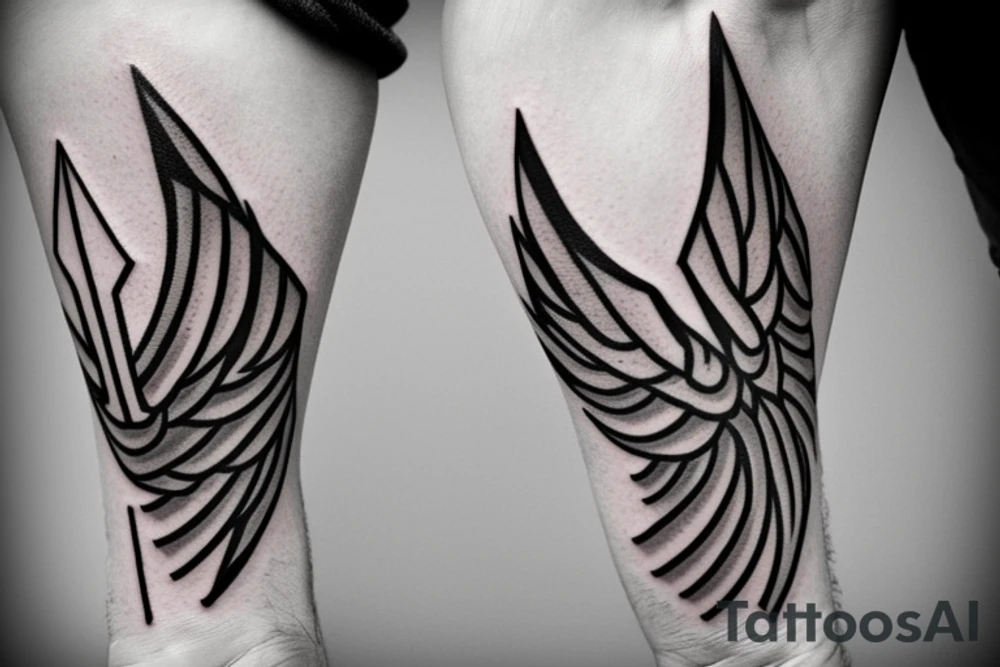 2 asymmetrical wings, arrow, heartbeat, on forearm tattoo idea