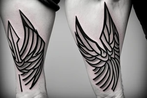 2 asymmetrical wings, arrow, heartbeat, on forearm tattoo idea