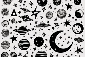planets, stars, black hole and rocket tattoo idea