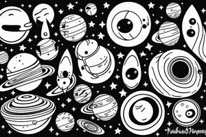 planets, stars, black hole and rocket tattoo idea