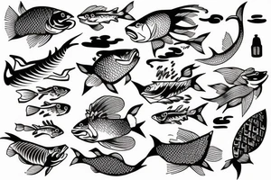 Lake and fish and boat tattoo idea
