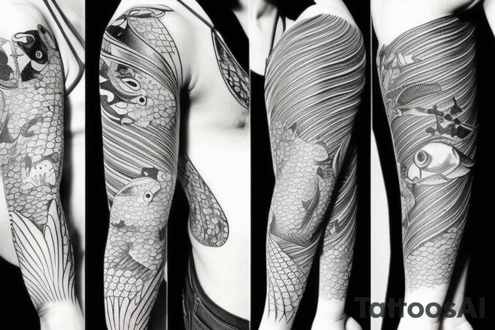 Lake and fish and boat tattoo idea
