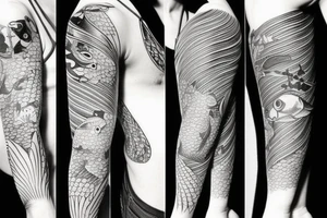 Lake and fish and boat tattoo idea