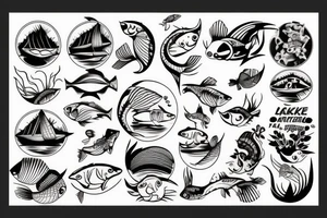 Lake and fish and boat tattoo idea