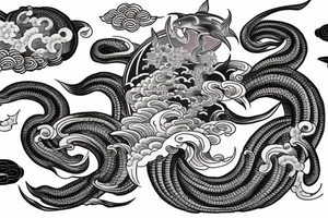 Right arm 3/4 sleeve. Japanese style with waves down towards the bottom with a hammerhead shark with a pagoda with raijin tattoo idea