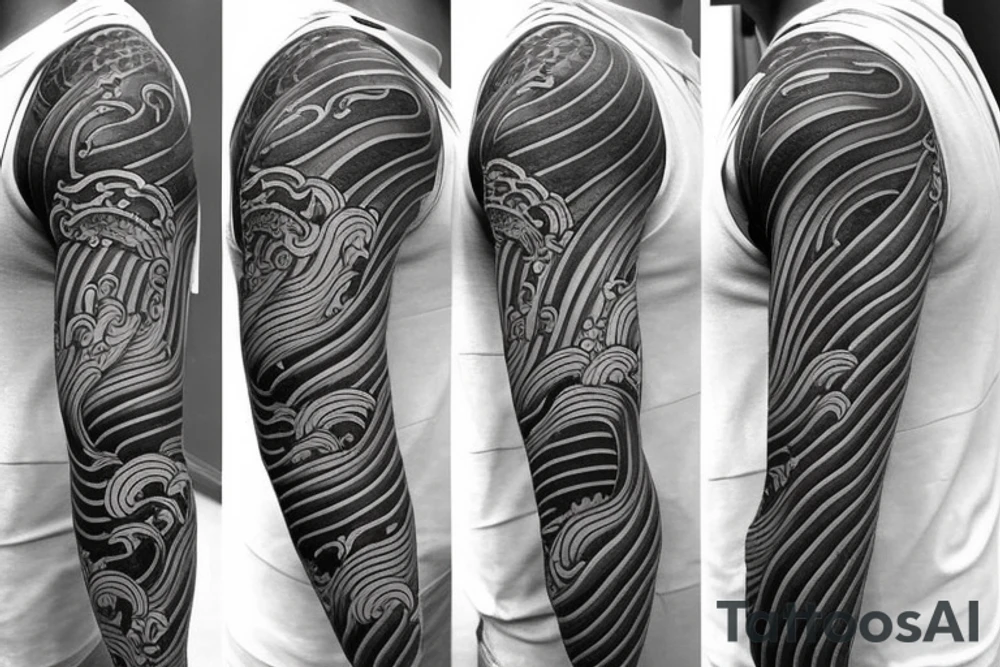 Right arm 3/4 sleeve. Japanese style with waves down towards the bottom with a hammerhead shark tattoo idea