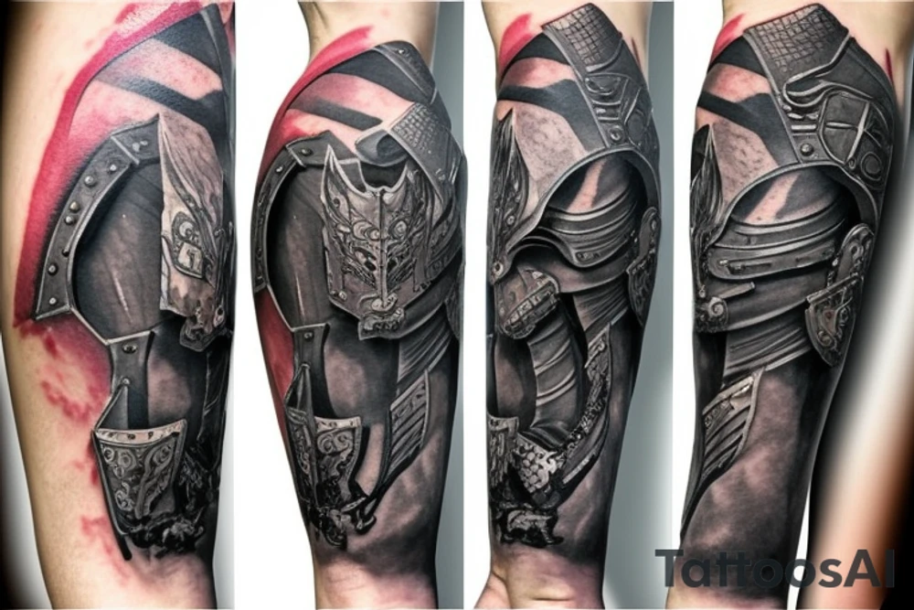 guts tattoo in berserk armour, on leg tattoo idea
