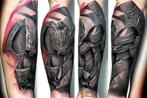 guts tattoo in berserk armour, on leg tattoo idea